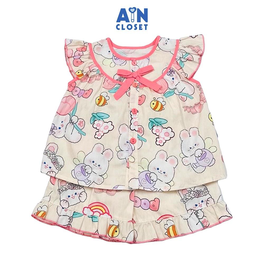 Bộ quần áo Ngắn bé gái họa tiết Thỏ Và Ong Vàng Cotton - AICDBGZUPJXU - AIN Closet