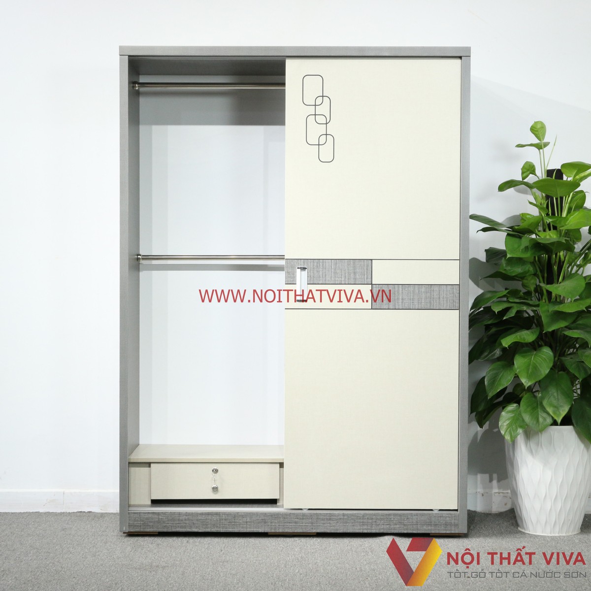 Tủ Quần Áo 2 Cánh Cửa Lùa Gỗ MDF Màu Vải Chạy Chỉ Chạm Họa Tiết Tinh Xảo Đẹp