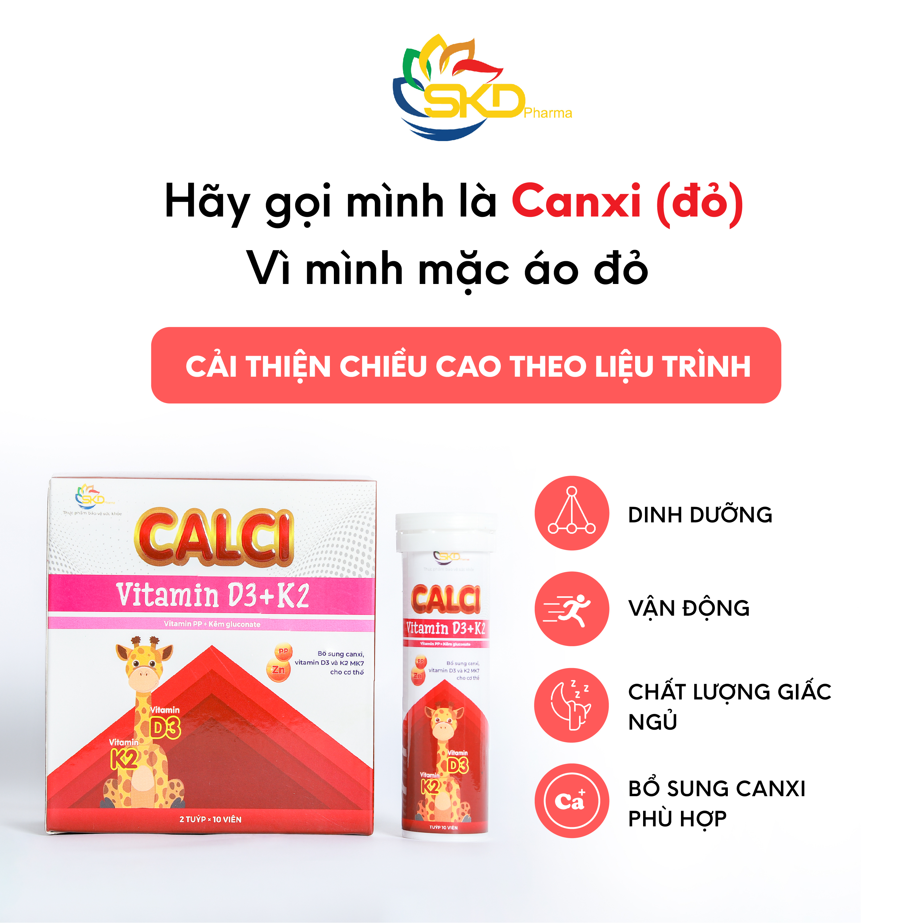 Sủi Vitamin D3k2 SKD Pharmar DÀNH CHO BÉ 4 TUỔI HỘP 20 VIÊN HỖ TRỢ BỔ SUNG CALCI CHO BÉ