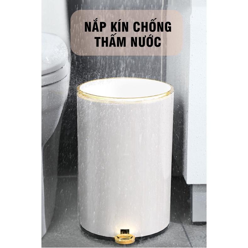 Thùng rác inox tròn có nắp đậy và đạp chân cao cấp kèm giảm chấn và sáng bóng R14