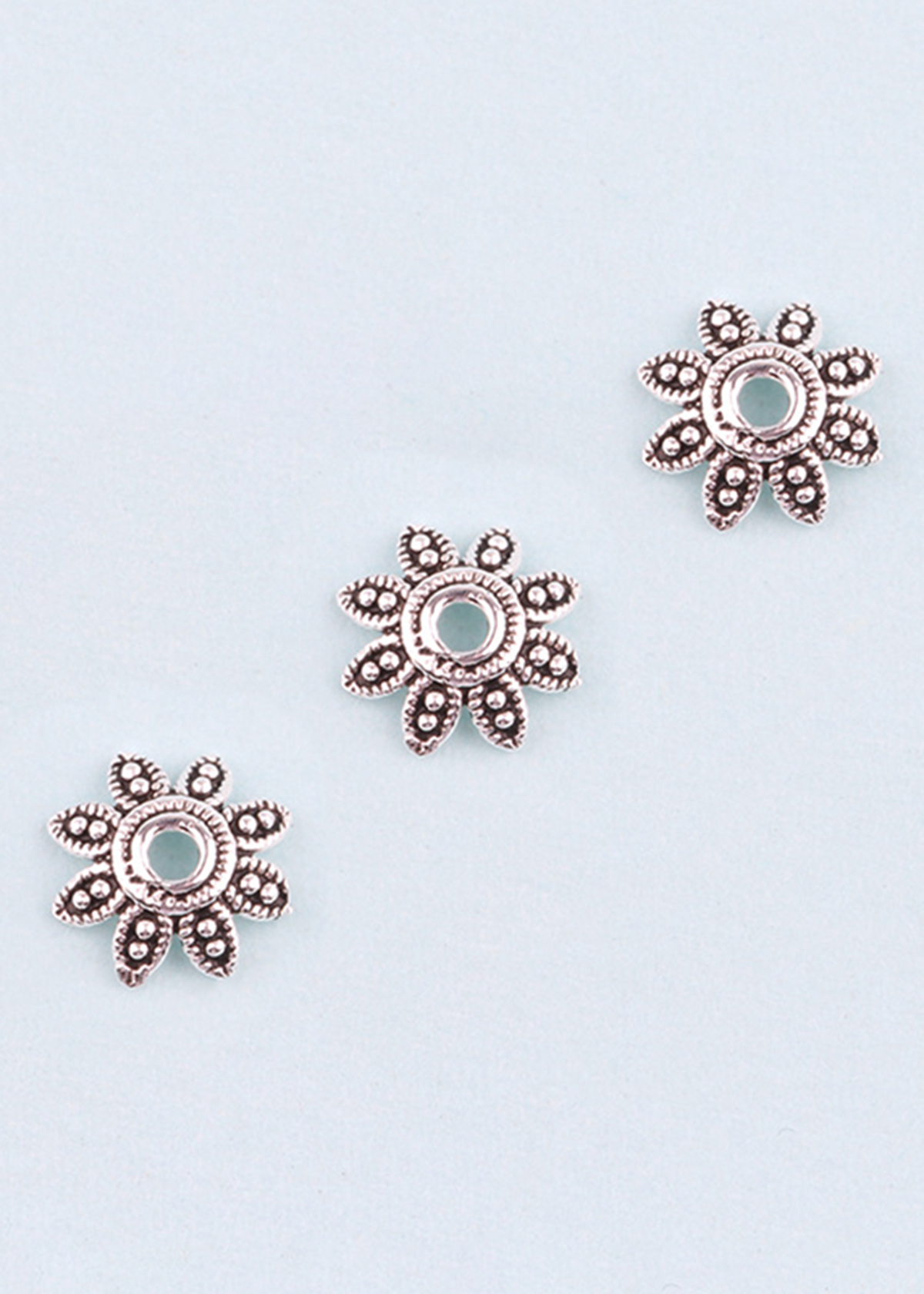 Combo 10 cái charm bạc chụp hạt họa tiết hoa văn lá 8 cánh - Ngọc Quý Gemstones