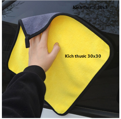 Khăn Lau Xe Hơi Chuyên Dụng Microfiber 2 Lớp Không Rụng Lông, Thấm Hút Nước Tốt Màu Vàng cỡ 30x30cm GD749-KhanLXe