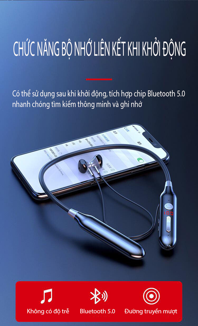 Tai nghe bluetooth không dây choàng cổ thể thao ANNCOE A880 - Bluetooth 5.0 - thời gian sử dụng 100 giờ liên tục - chống ồn -Hàng Chính Hãng