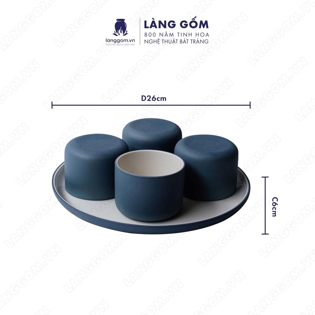 Set Cốc hình trụ không quai (lùn) + đĩa trơn - Kích thước: C6 x D8 cm - Gốm sứ Bát Tràng - langgom.vn