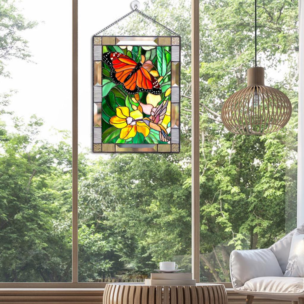 Stained Glass Rectangle Window Panel Suncatcher Wall Decor