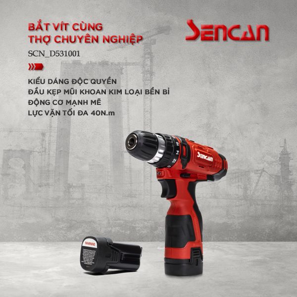 Máy khoan + bắt vít dùng pin Sencan D531001