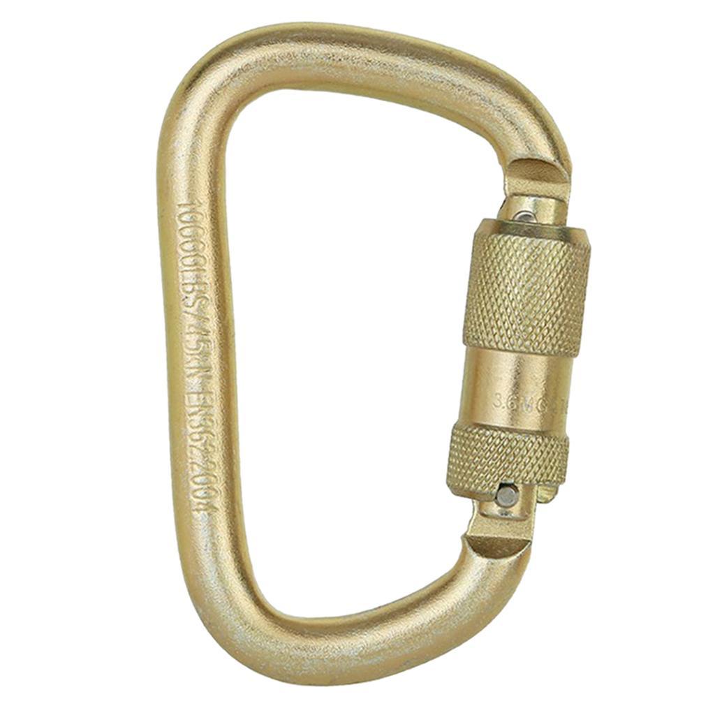 Carabiner Clip Hook Heavy Duty Steel D- Screw Climbing Golden