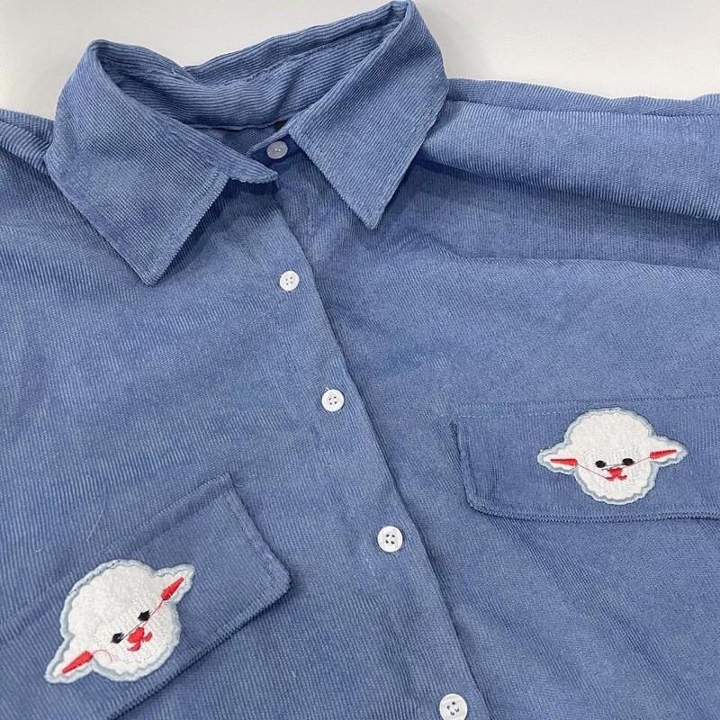 Áo sơ mi nhung tăm thêu Cừu unisex