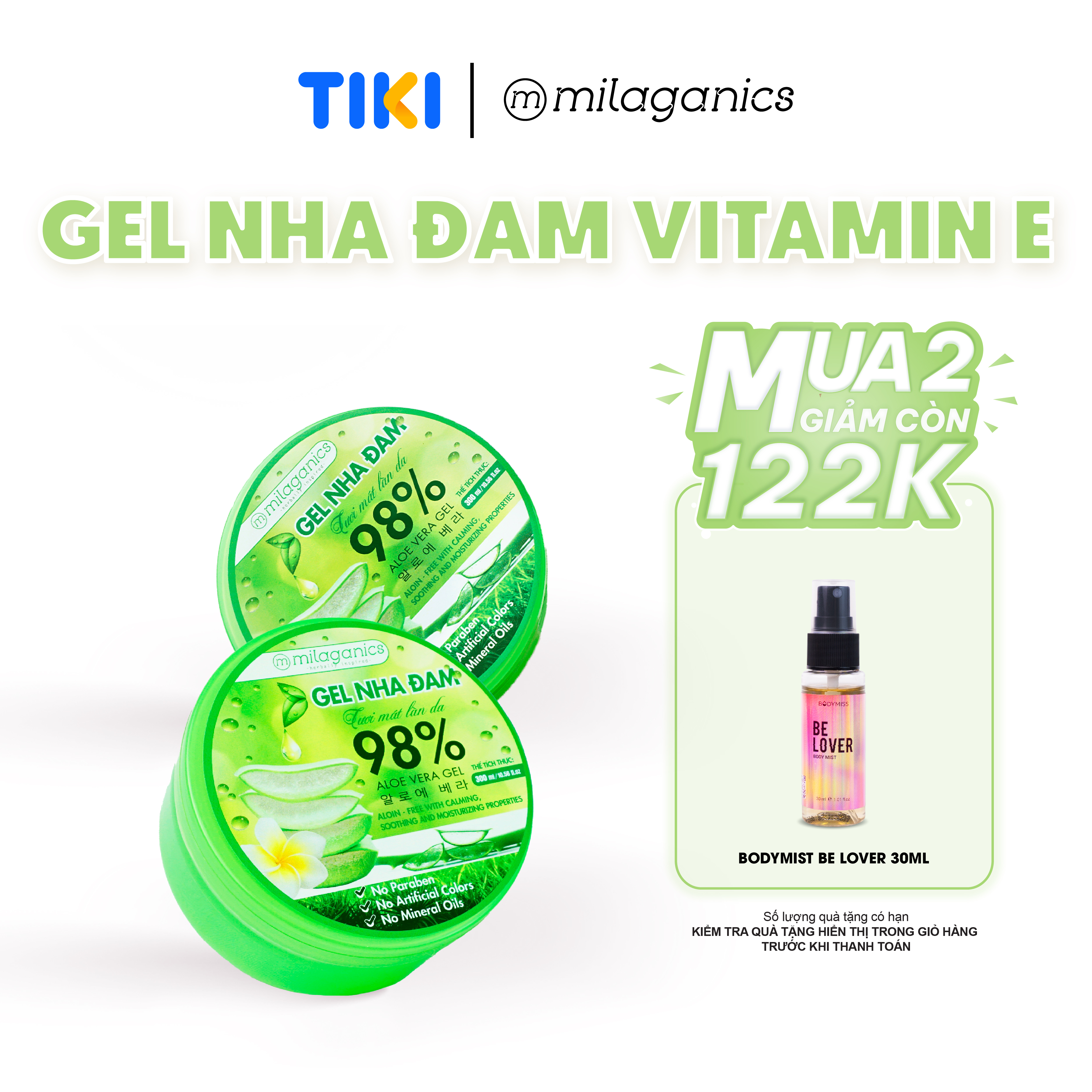 Gel nha đam dưỡng da &amp; cấp ẩm 98% MILAGANICS phù hợp với da khô, nhạy cảm 300ml (hũ)