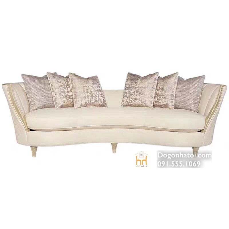 Bộ Sofa Màu Trắng Kem, Dát Lá Vàng Phòng Khách Tân Cổ Điển SF411 - Đồ Gỗ Nhà Tôi