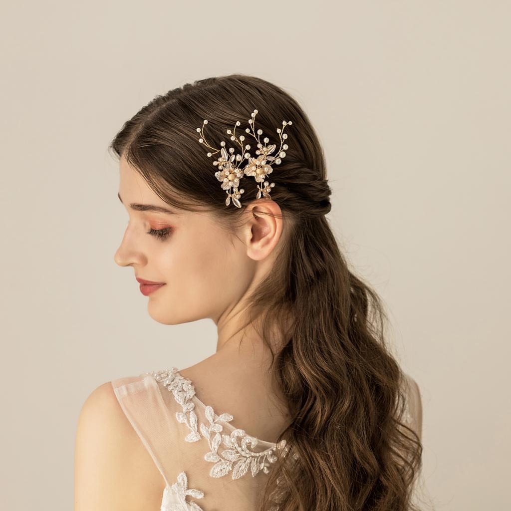 Bride Women Wedding Hair Pin Pearls Flowers Hairclips DIY Hair Accessories