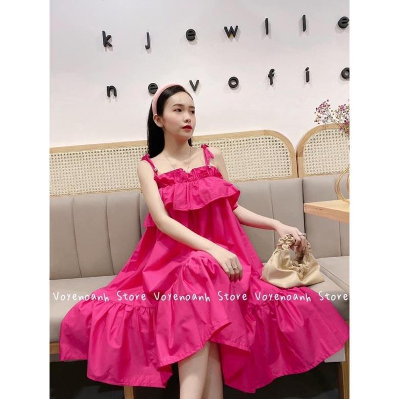 Váy Nữ 2 Dây Bèo Hồng, Đầm 2 Dây Hồng Dáng Xoè Siêu Xinh Có Ảnh Thật Kèm Video ! *