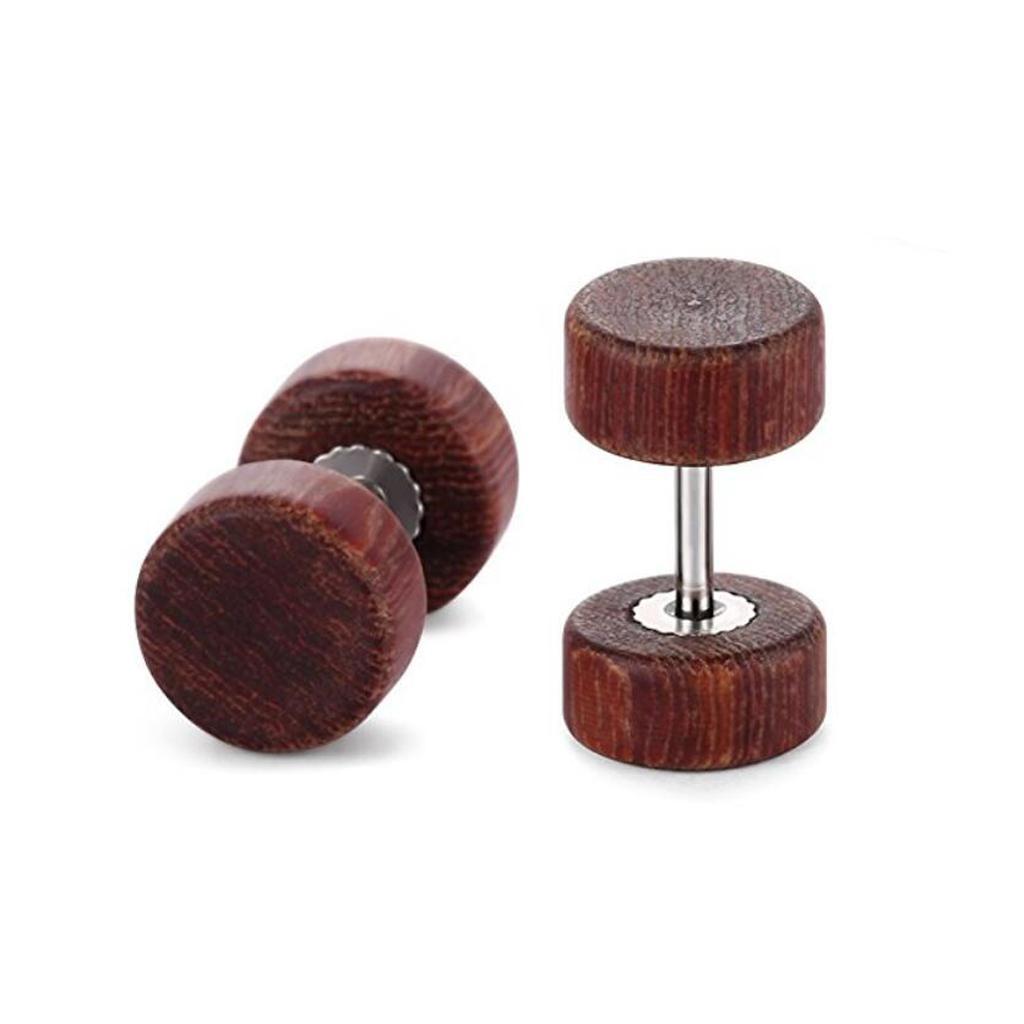 2 pairs Wooden Earrings Mens Womens Stud Earrings Ear Piercing Plugs Tunnels
