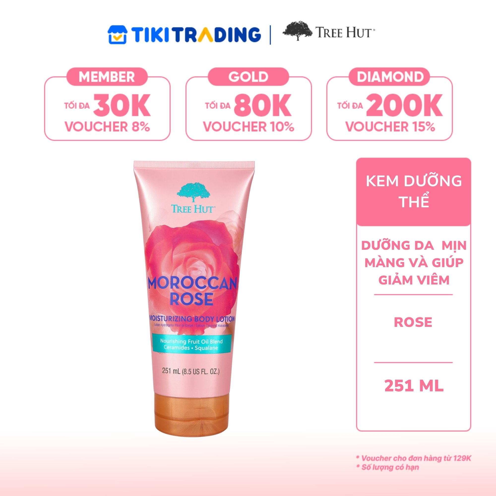 Kem dưỡng thể Tree Hut Moroccan Rose Moisturizing Body Lotion 251 ml