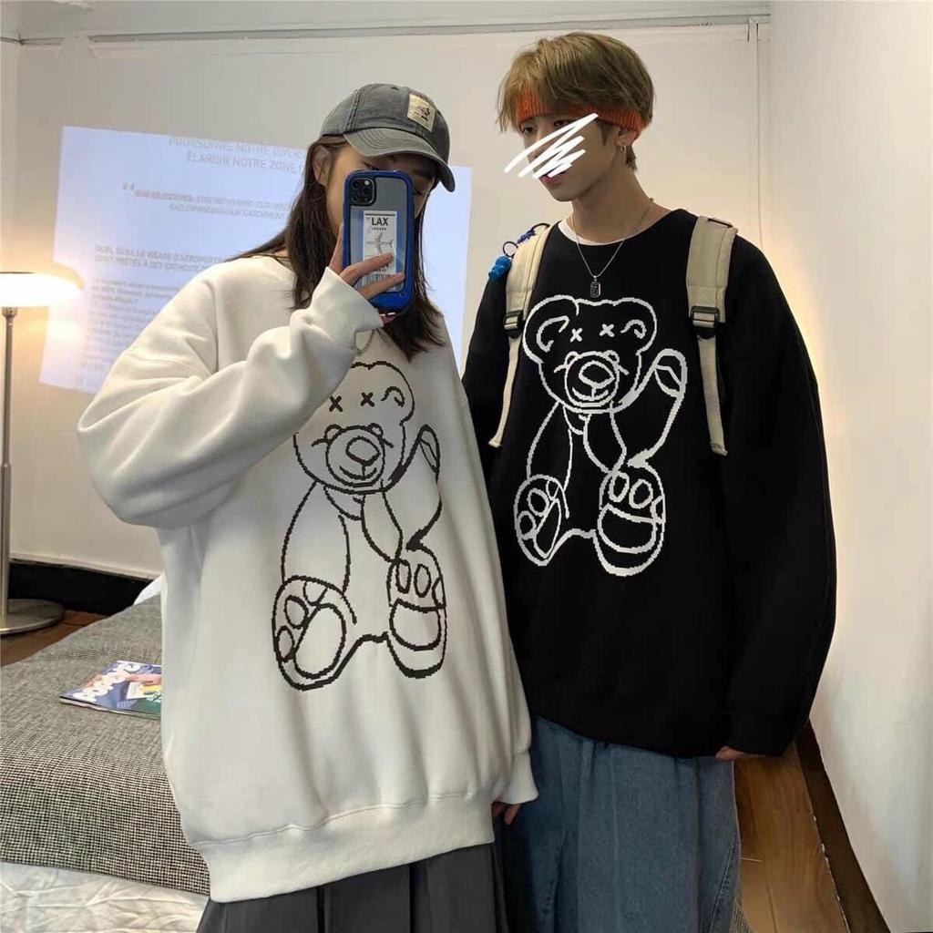 Áo sweater nỉ ngoại cao cấp nam nữ in gấu được may từ nỉ ngoại dày,mềm mịn có hai size M từ,XL từ