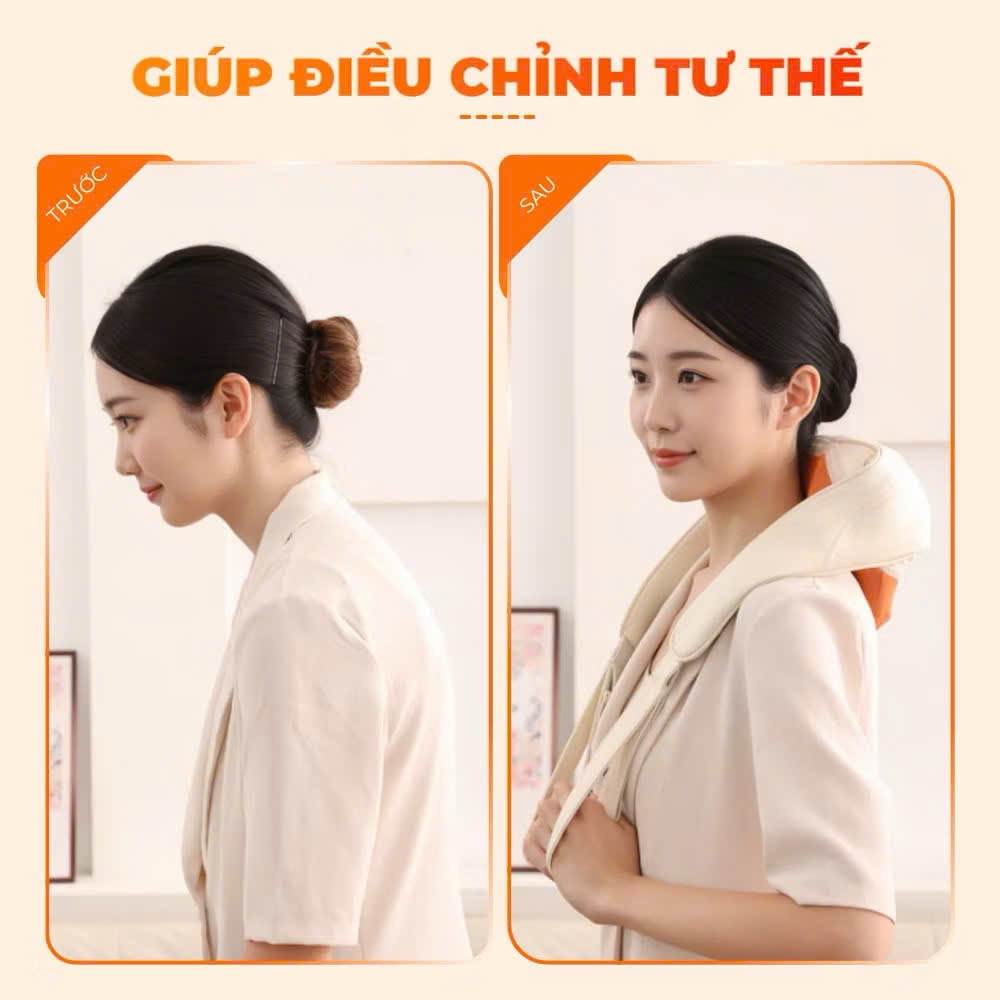 [Set Quà Tết] Máy Massage Cổ Vai Gáy - Massage Silicon 16 Điểm Chạm Chườm Ấm Diện Rộng