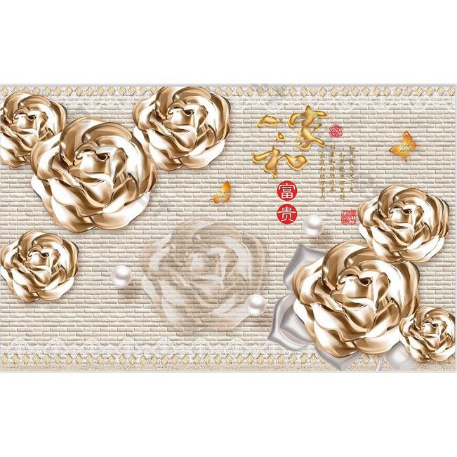 Tranh dán tường Hoa hồng vàng thời trang hiện đại, tranh dán tường 3d hiện đại MS1138018