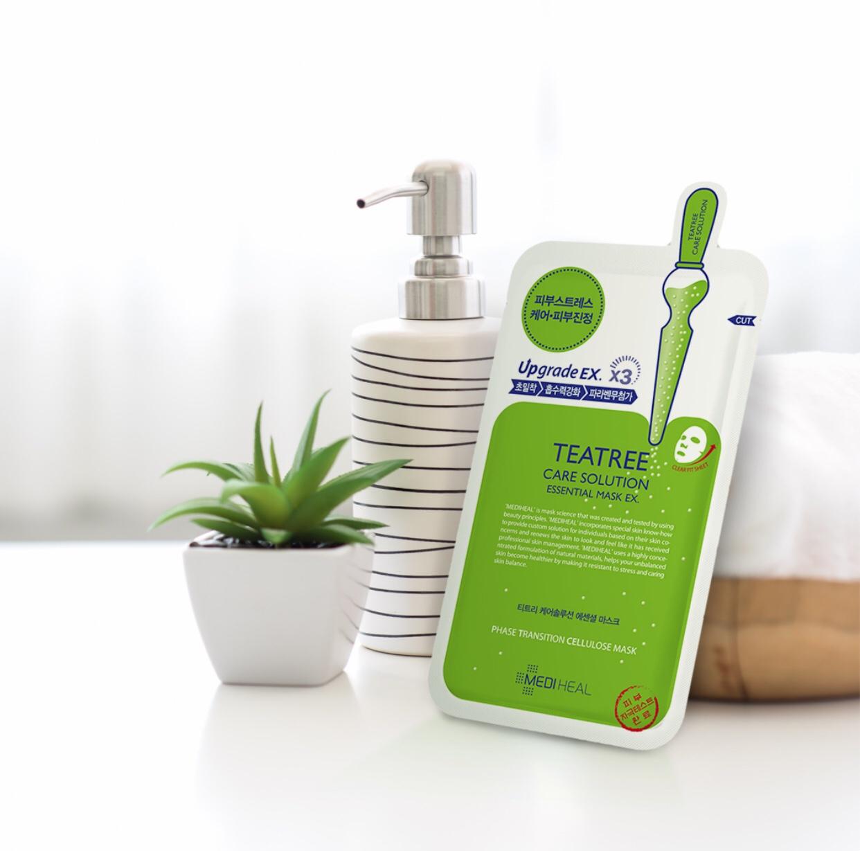 Hộp 10 Mặt nạ dưỡng da giảm mụn chiết xuất tràm trà Mediheal Teatree Solution Essential Mask Ex 25ml x10 + Tặng 1 Băng Đô Tai Mèo Xinh Xắn