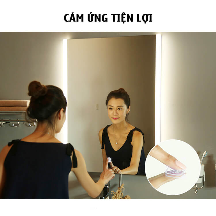 Gương led toàn thân treo tường, gương toàn thân có đèn led cảm ứng hình bo cạnh kích thước 40x120cm HK1010