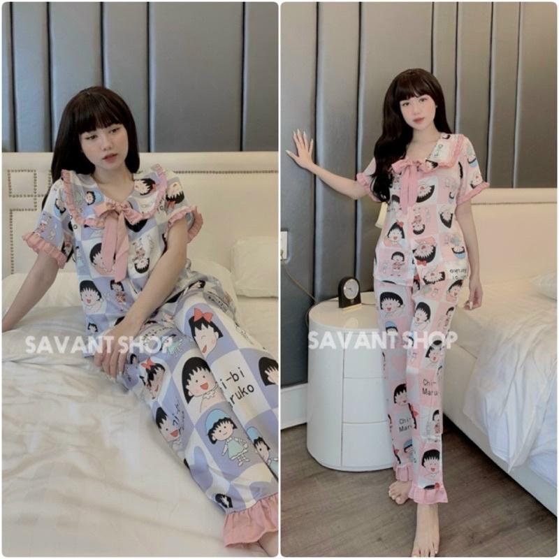 Mẫu Mới Về ️ Pijama Cổ Bèo Thắt Nơ Tiểu Thư Đáng Yêu ️ Kèm Clip