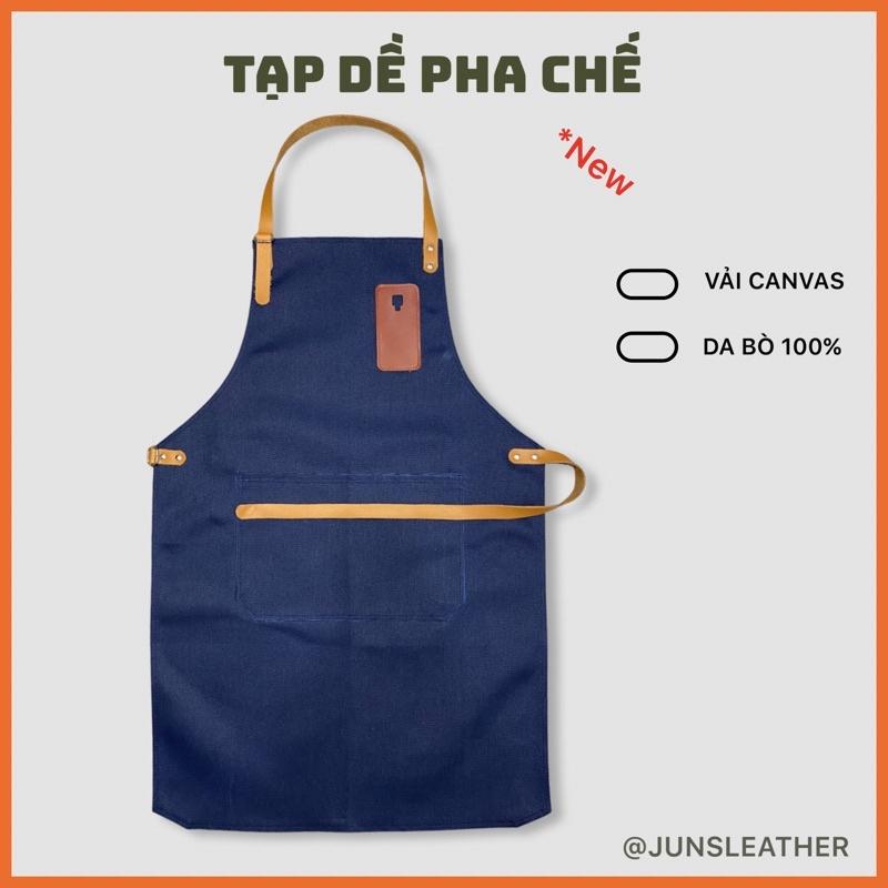 Tạp dề pha chế vải canvas dây da của Junsleather phối da bò cao cấp dành cho Barista/Bartender quán cà phê