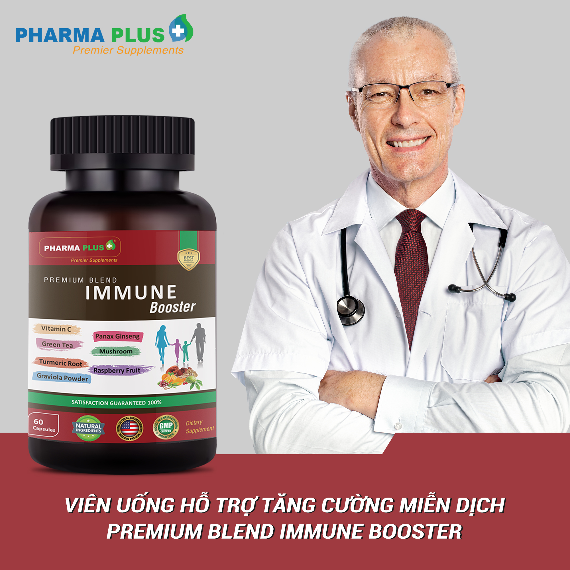 Viên Tăng Đề Kháng | Pharma Plus Immune Booster - Chính Hãng | Tăng Cường Miễn Dịch - Lọ 60 viên