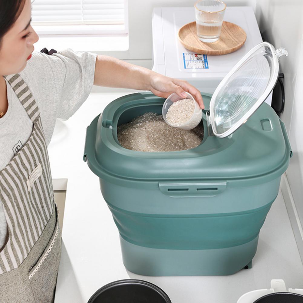 Thùng gạo 25kg có thể gấp gọn, chống côn trùng tuyệt đối, thùng đựng gạo có bánh xe giúp dễ dàng di chuyển - Hàng chính hãng