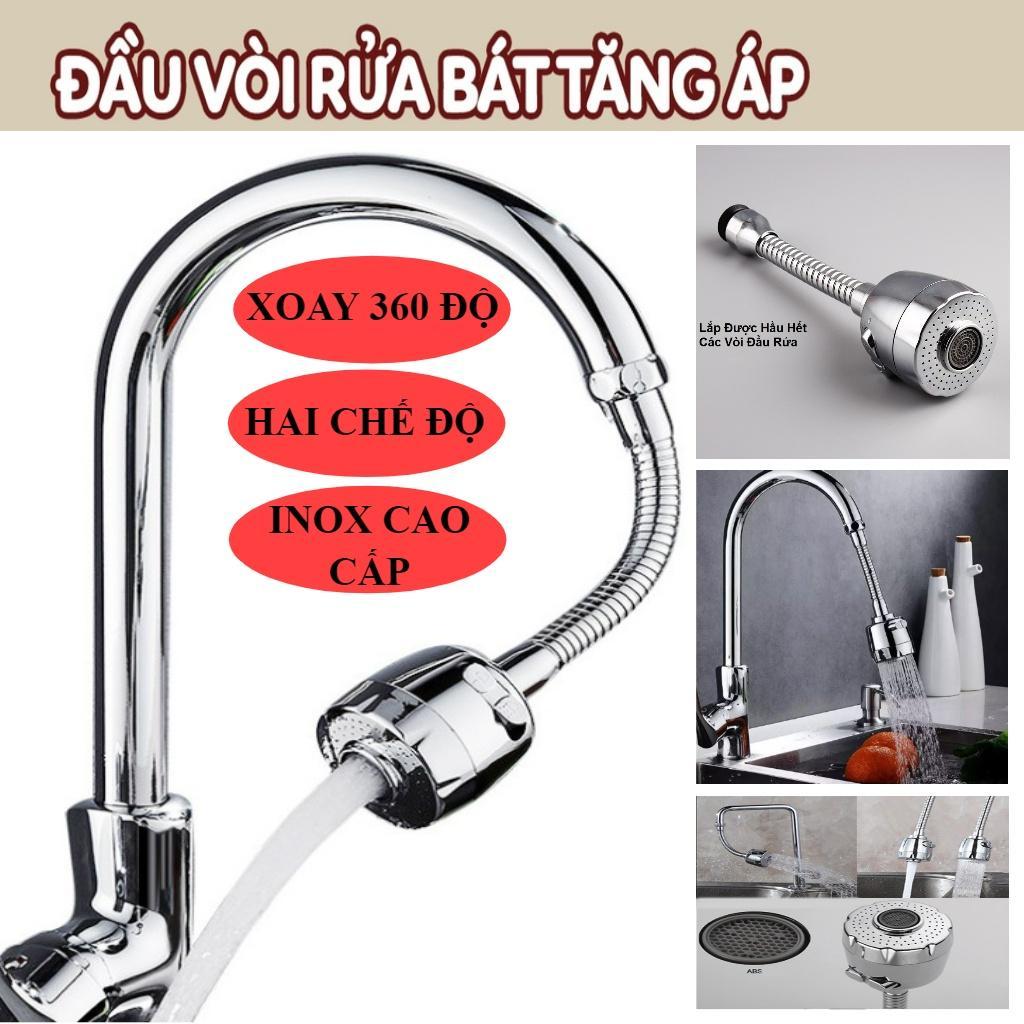 Đầu vòi rửa bát tăng áp xoay 360 độ, đầu nối vòi rửa chén bát thông minh với 2 chế độ nước chảy inox, bền đẹp, không gỉ