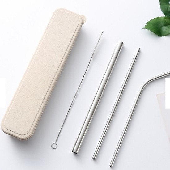 Ống Hút - Set 3 Ống Hút Inox 304 và Cọ Rửa kèm Hộp màu Bạc tặng Băng Keo Cá Nhân Ace Band-S (hộp 1 size, 10 miếng)