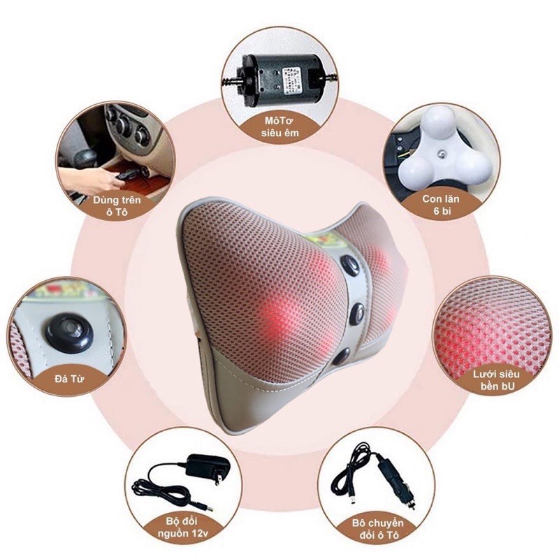 Gối Massage Cổ Vai Gáy Hồng Ngoại Đa Năng 20 Bi Cao Cấp, Bảo Hành 12 Tháng
