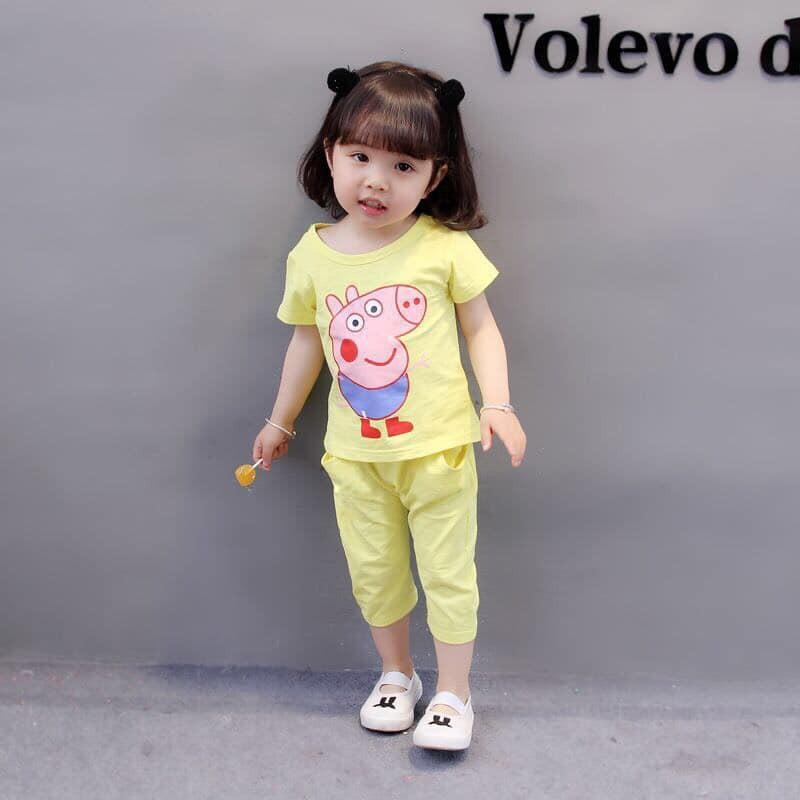 Bộ bé gái lửng peppa pig thun cotton xinh mát hàng vnxk