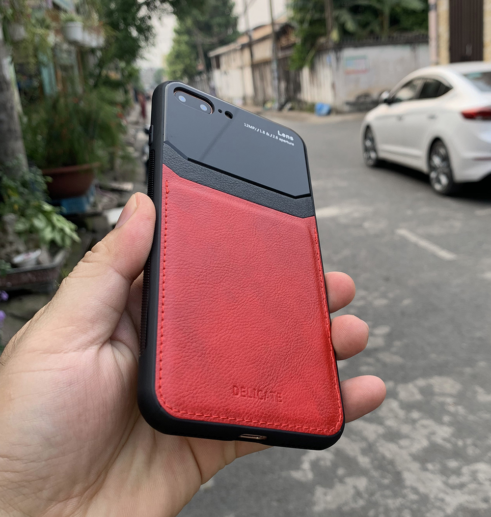 Ốp lưng da kính cao cấp dành cho iPhone 7 Plus / iPhone 8 Plus - Màu đỏ - Hàng nhập khẩu - DELICATE