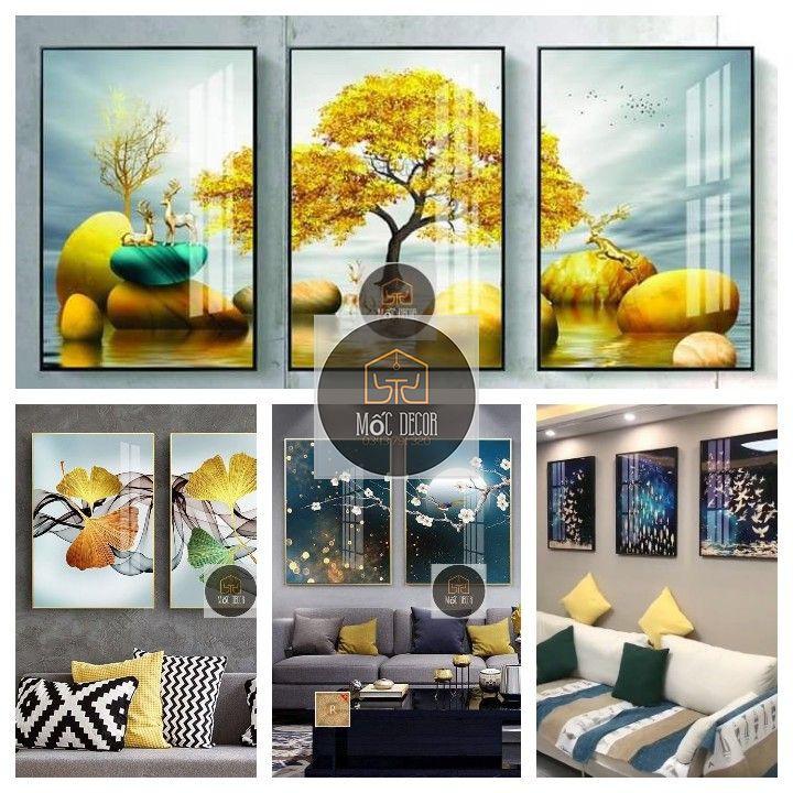 Xả tranh tráng gương cỡ to, combo 3 bức 50x70cm hoặc 60x90cm, tranh có sẵn khung treo