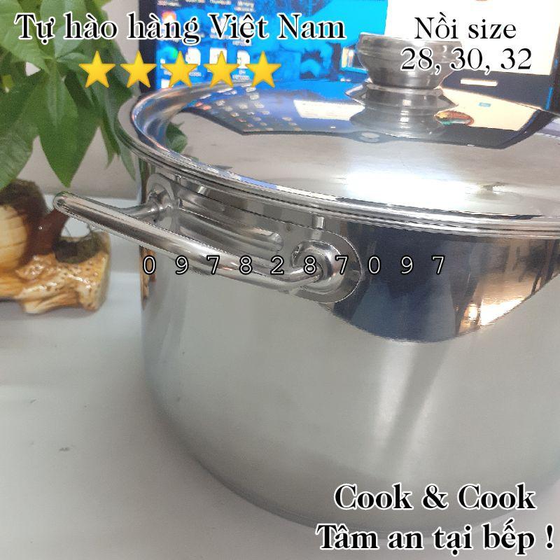Nồi inox 3 đáy 5, 10, 15, 20 lít cao cấp sử dụng trên bếp từ , nồi luộc gà, nấu súp canh...