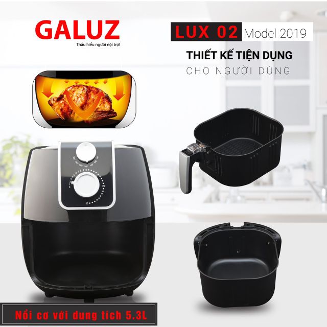 Nồi chiên không dầu cơ Galuz LUX-02(5,3 lít)  loại đã có bộ phụ kiện làm bánh 6 món đi kèm- hàng chính hãng