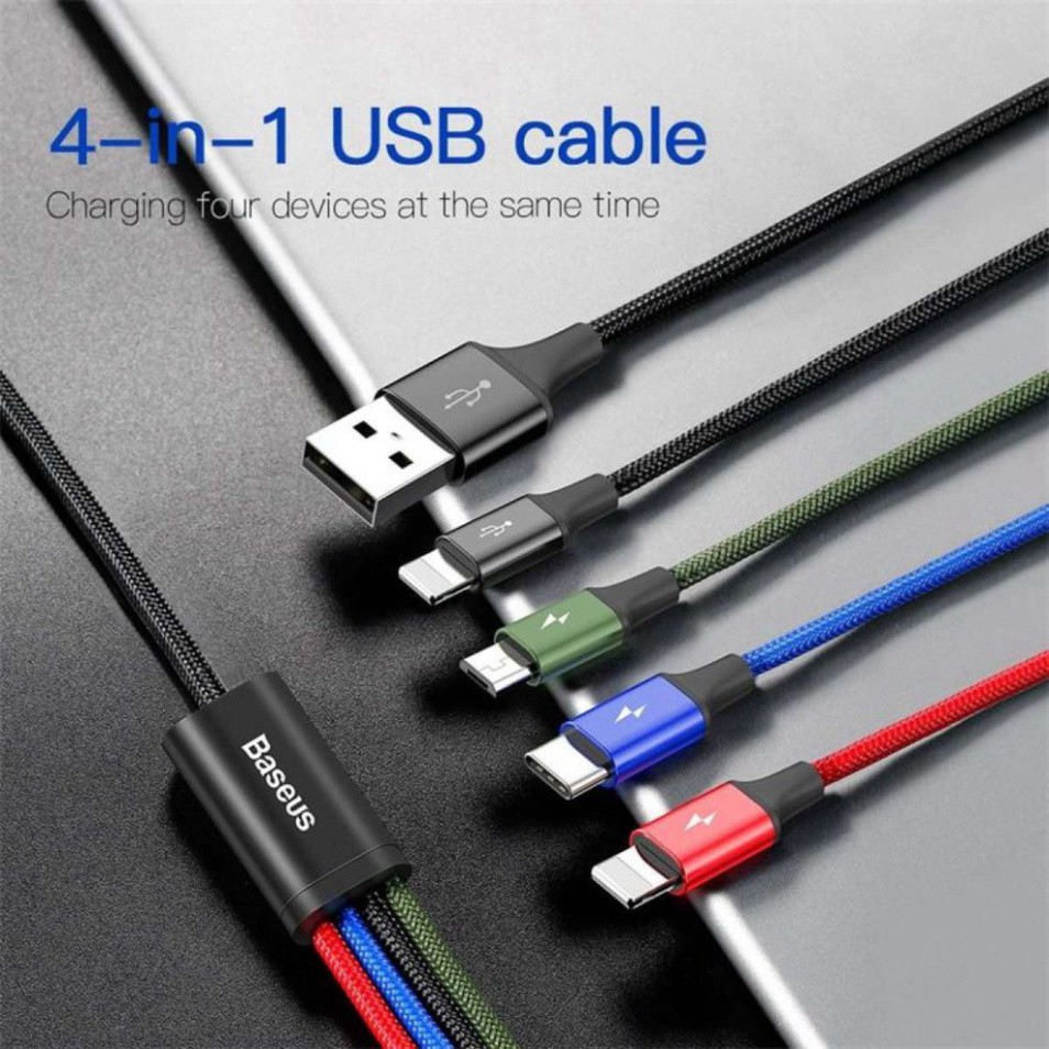 Cáp Sạc 4 Đầu Trong 1 Lightning - Microusb - Type-C Dài 120cm Nhiều Thiết Bị Cùng Lúc - Hàng Chính Hãng Baseus