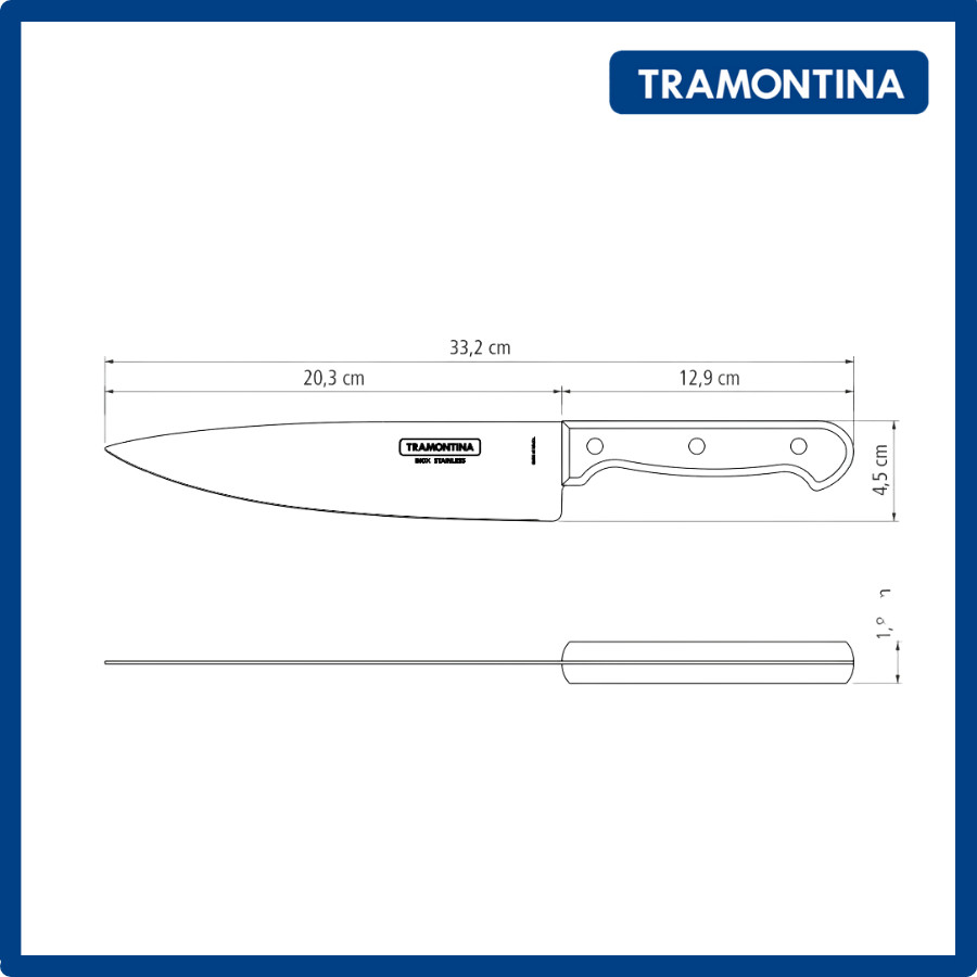 Dao Nhà Bếp 20cm Polywood Tramontina Sản Xuất Tại Brazil - Hàng Chính Hãng