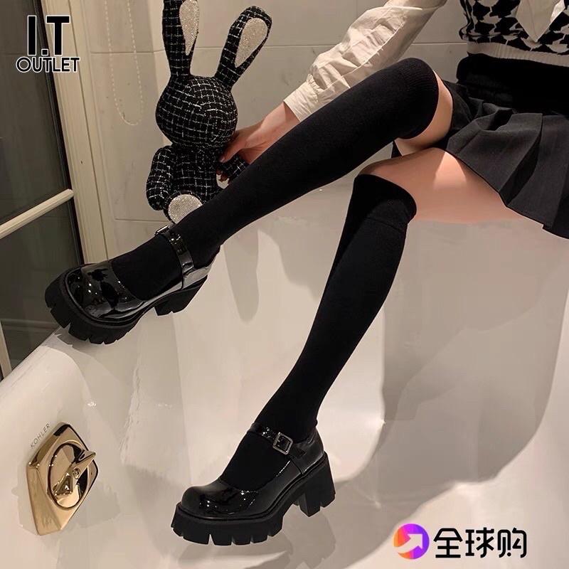 (CÓ SẴN) Giày Mary Jane Quai Cài, Giày Lolita Vintage Ulzzang Nữ Da Bóng Da Lì Phong Cách Hàn Quốc Cao 6cm