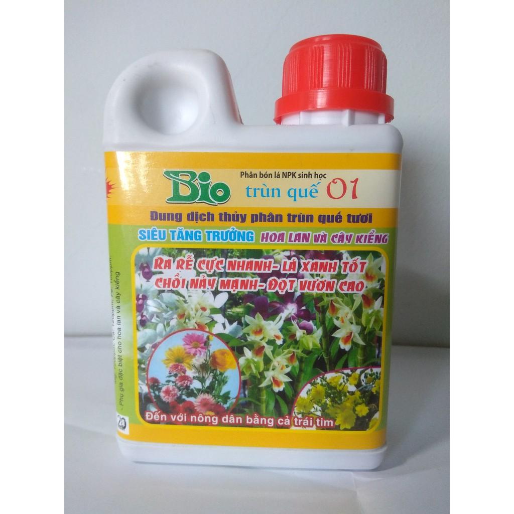 Phân bón lá sinh học Bio TRÙN QUẾ 01 Siêu tăng trưởng hoa lan và cây kiểng - chai 250 ml