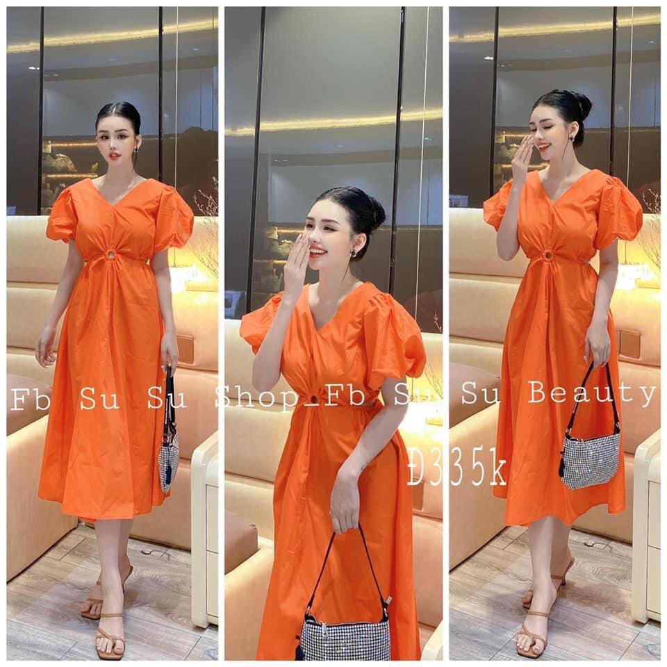 Đầm Tay Phồng Chun Eo Cách Điệu Cực Chảnh, Váy Thiết Kế Tay Phồng Cách Điệu Hở Eo