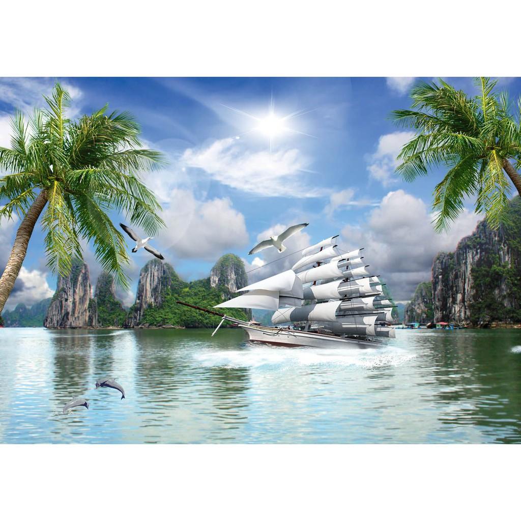 Tranh dán tường 3D thuận buồm xuôi gió - Vải lụa