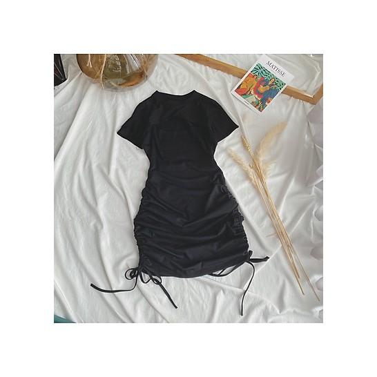 Váy ôm body khoét ngực dây rút hông chất cotton