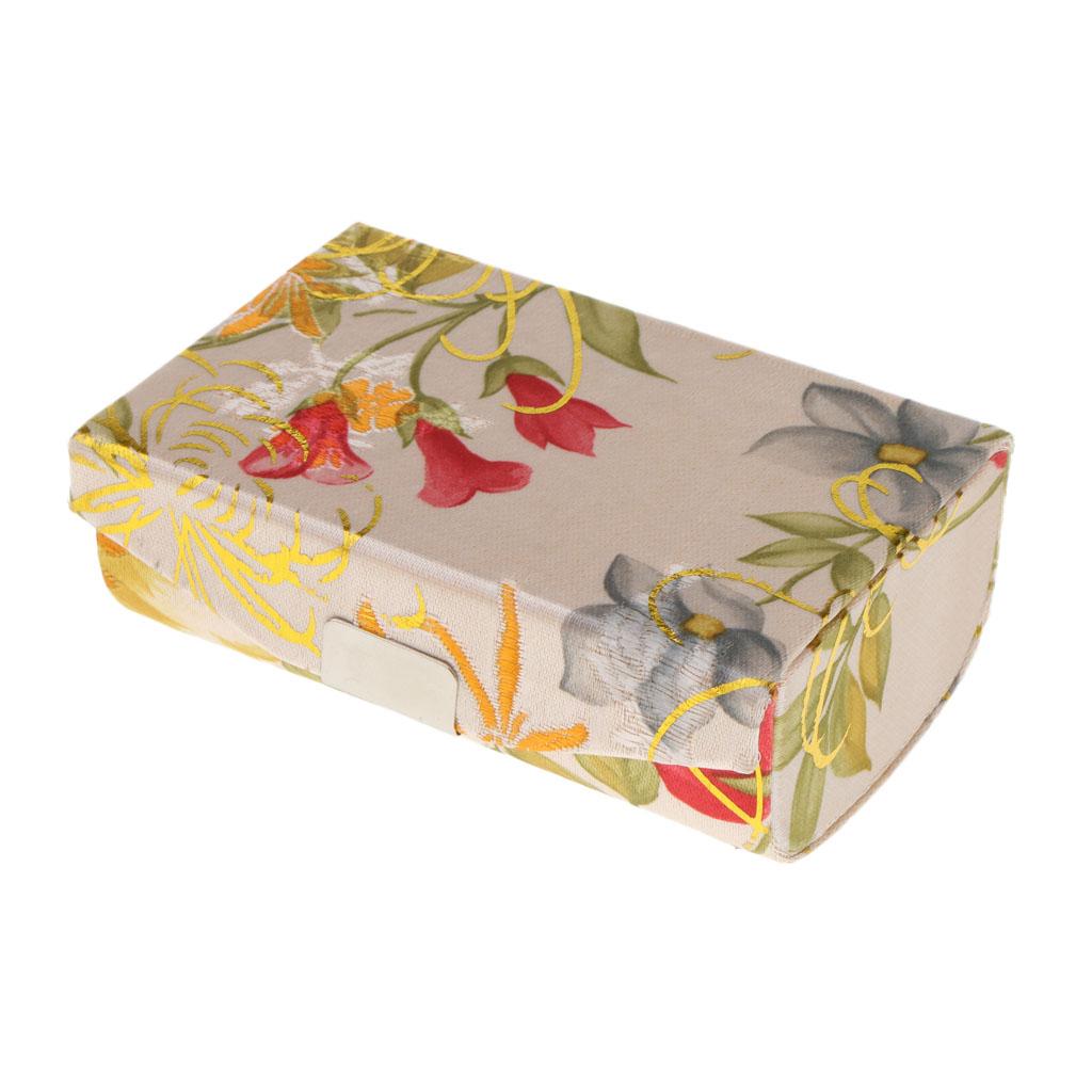 Embroidered Brocade Lipstick Lip Gloss Case Jewelry Storage Box Makeup Holder With Mirror Inside with Snap-On Closure