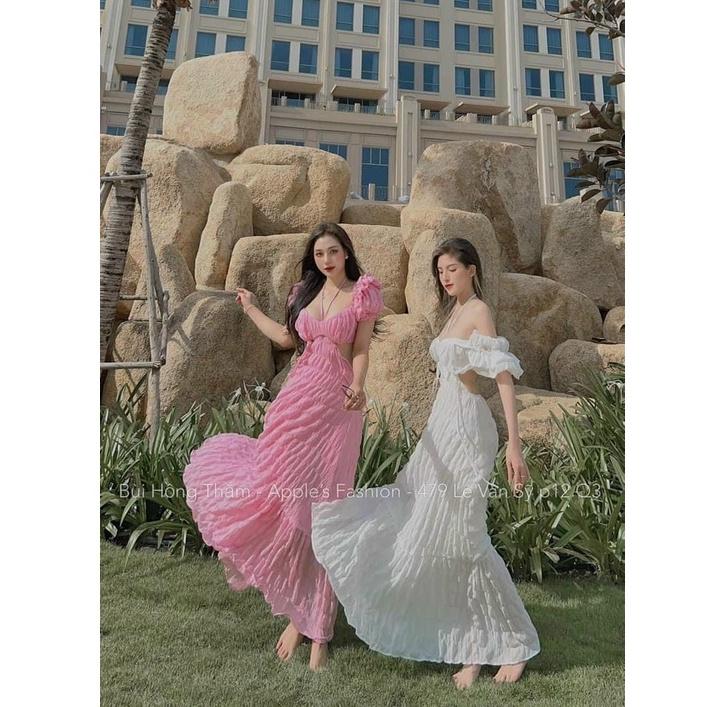 Đầm maxi xốp mocking cao cấp y hình