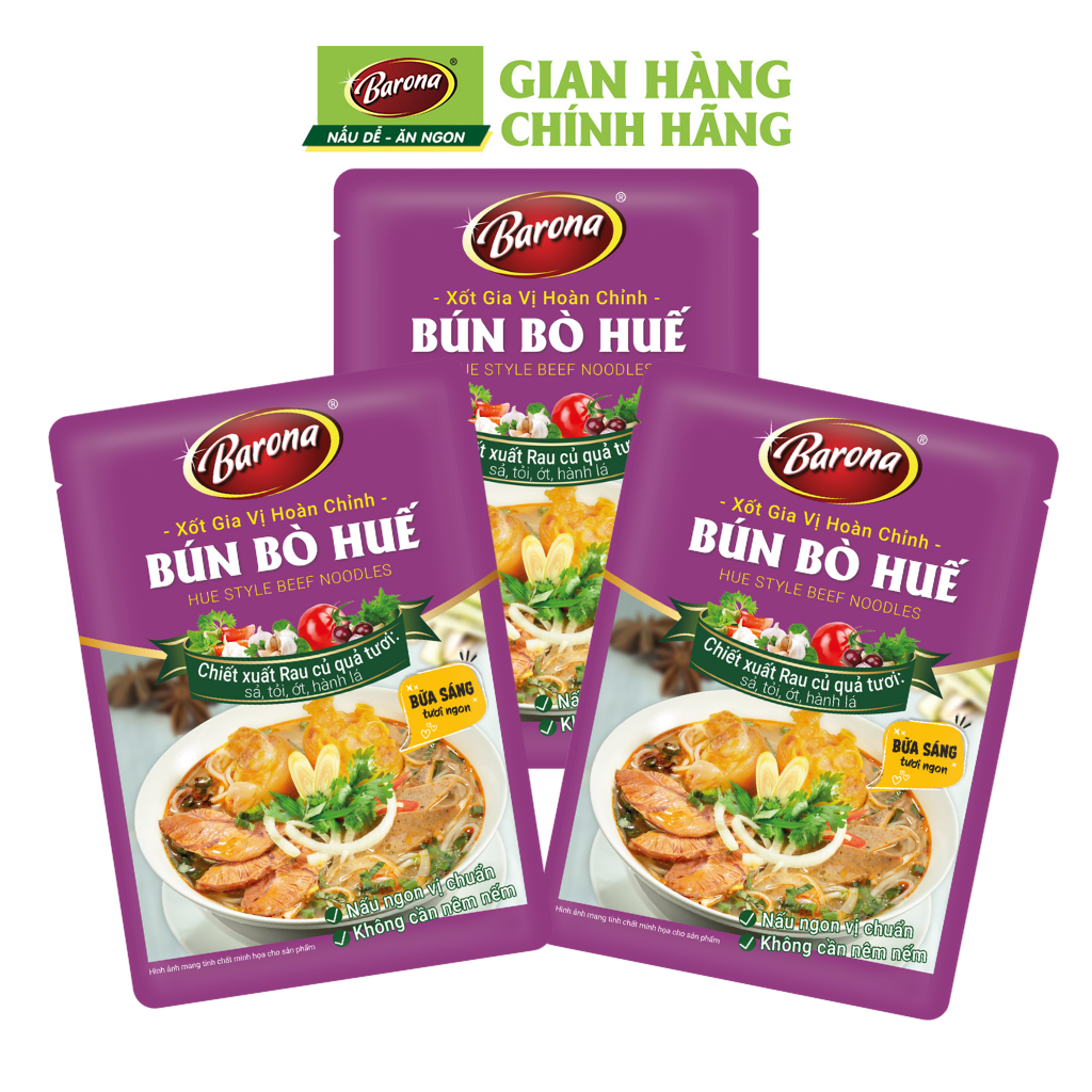 Combo 3 gói Gia Vị Hoàn Chỉnh Barona - Bún Bò Huế 80g