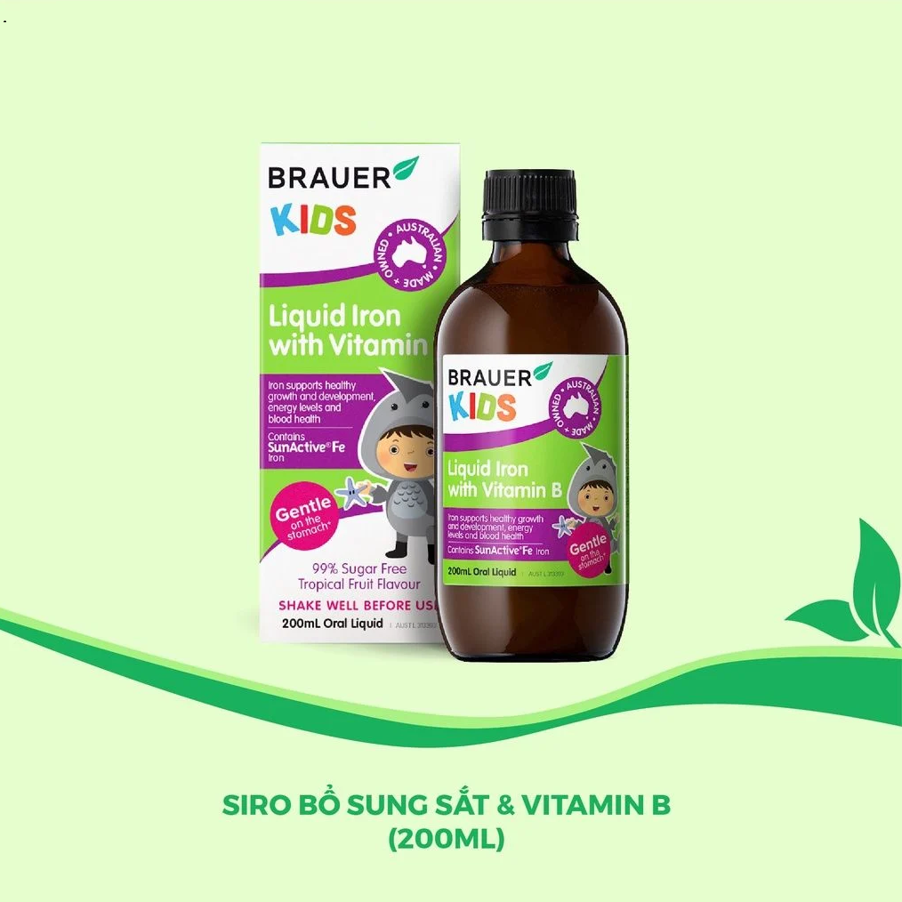 Siro BRAUER Kids Liquid Iron with vitamin B - Bổ sung sắt và vitamin B cho trẻ từ 1 tuổi (200ml)