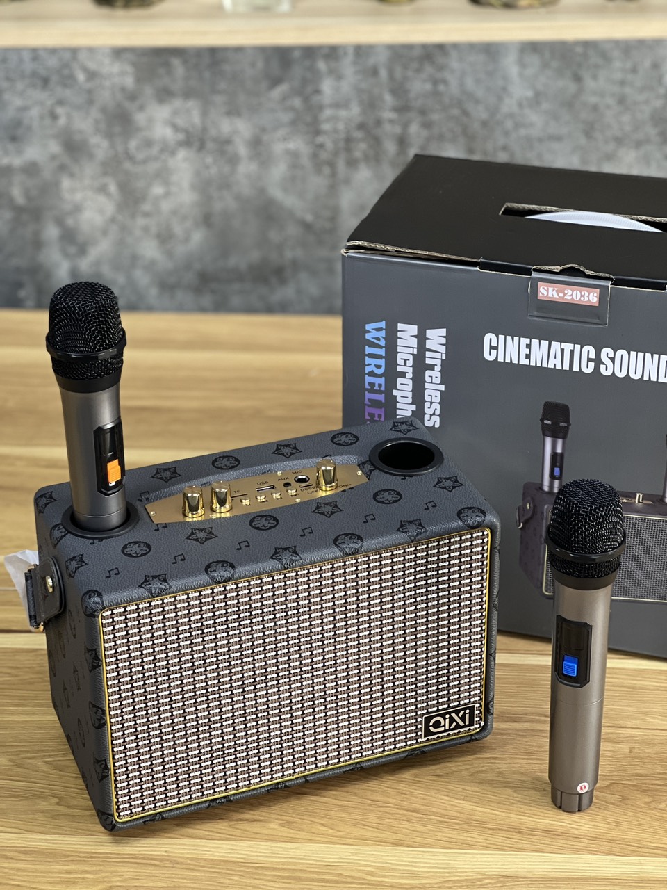 Loa Bluetooth Karaoke QIXI SK-2036 , Tặng Kèm 2 Micro Không Dây Cao Cấp , Hát Karaoke Nghe Nhạc Bass mạnh -Hàng Chính Hãng