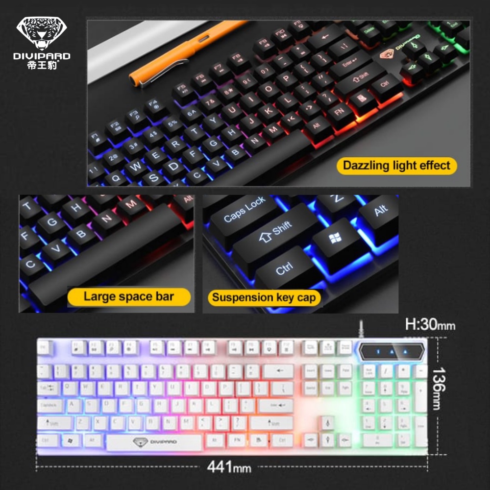 Bàn phím game thủ giả cơ Divipard GK-20 LED Rainbow - HÀNG CHÍNH HÃNG