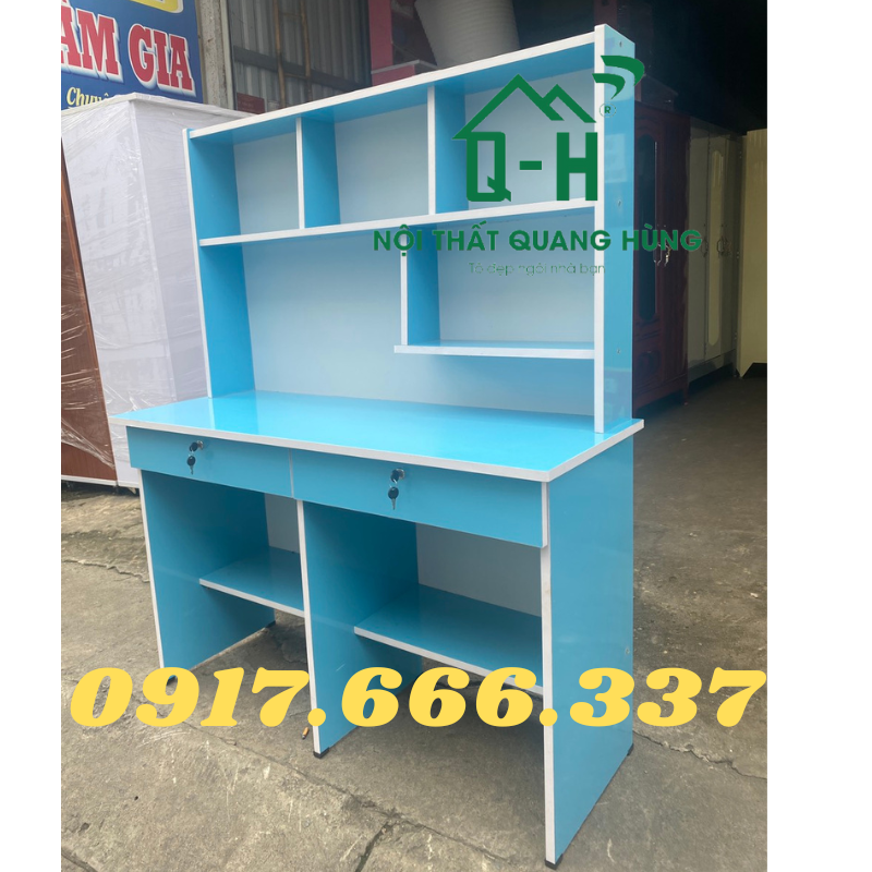 BÀN LÀM VIỆC VÁN OKAL ĐÔI 2 CHỔ NGỒI MÀU XANH DƯƠNG DÀNH CHO BÉ HỌC TẠI NHÀ - 1M2X1M45X45CM