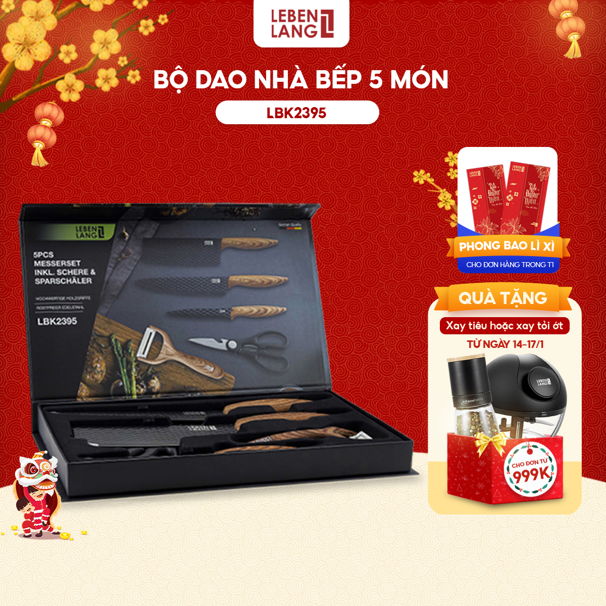 Bộ dao 5 món Lebenlang LBK2395 - hàng chính hãng